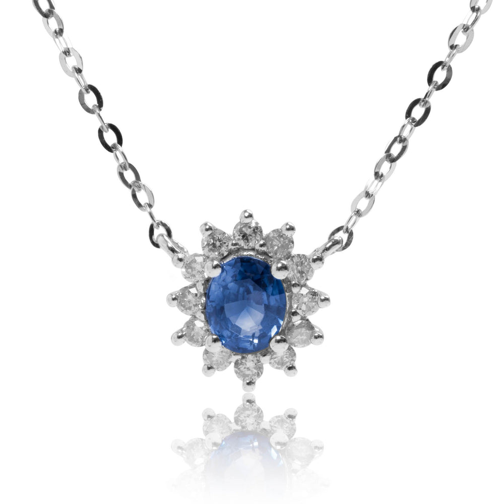 Solar Series sapphire and twinkle diamond necklace in 18k white gold