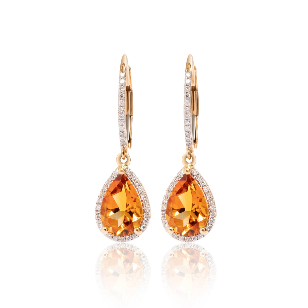 Citrine and micropavé halo diamond drop earrings in 18k yellow gold