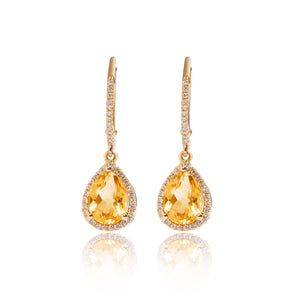 
                  
                    Load image into Gallery viewer, Citrine and micropave halo diamond drop earrings in 18k yellow gold
                  
                
