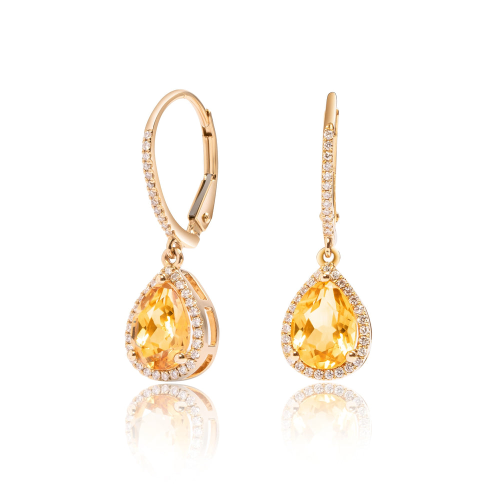 
                  
                    Load image into Gallery viewer, Citrine and micropave halo diamond drop earrings in 18k yellow gold
                  
                