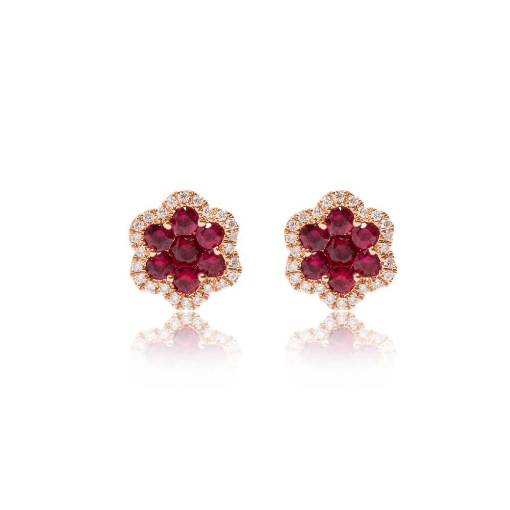Ruby floral diamond earrings in 18k gold