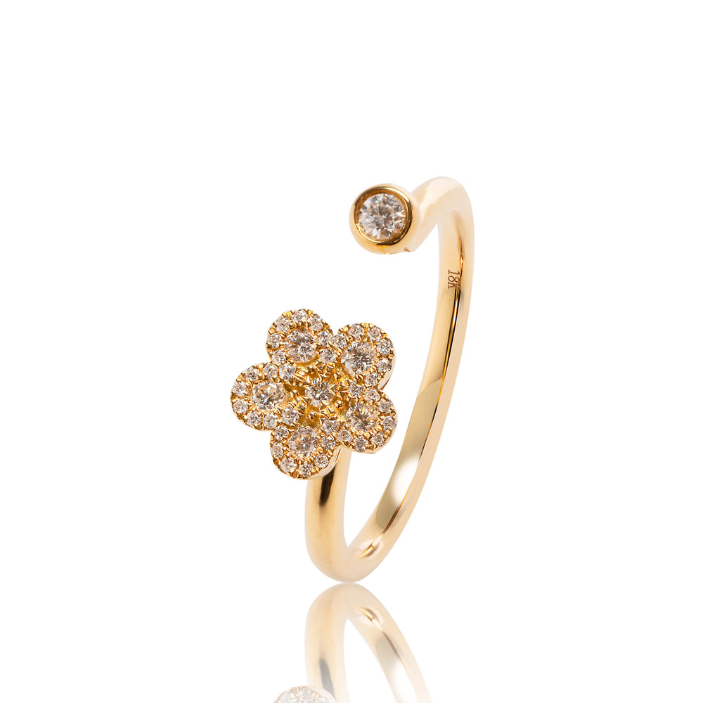 
                  
                    Load image into Gallery viewer, Petite floral diamond open ring in 18k gold
                  
                