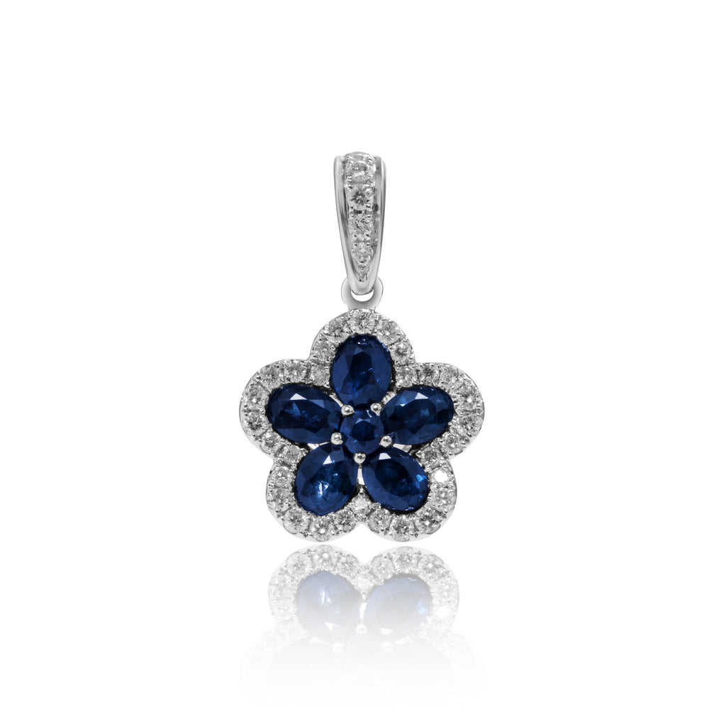 Sapphire floral diamond pendant in 18k white gold