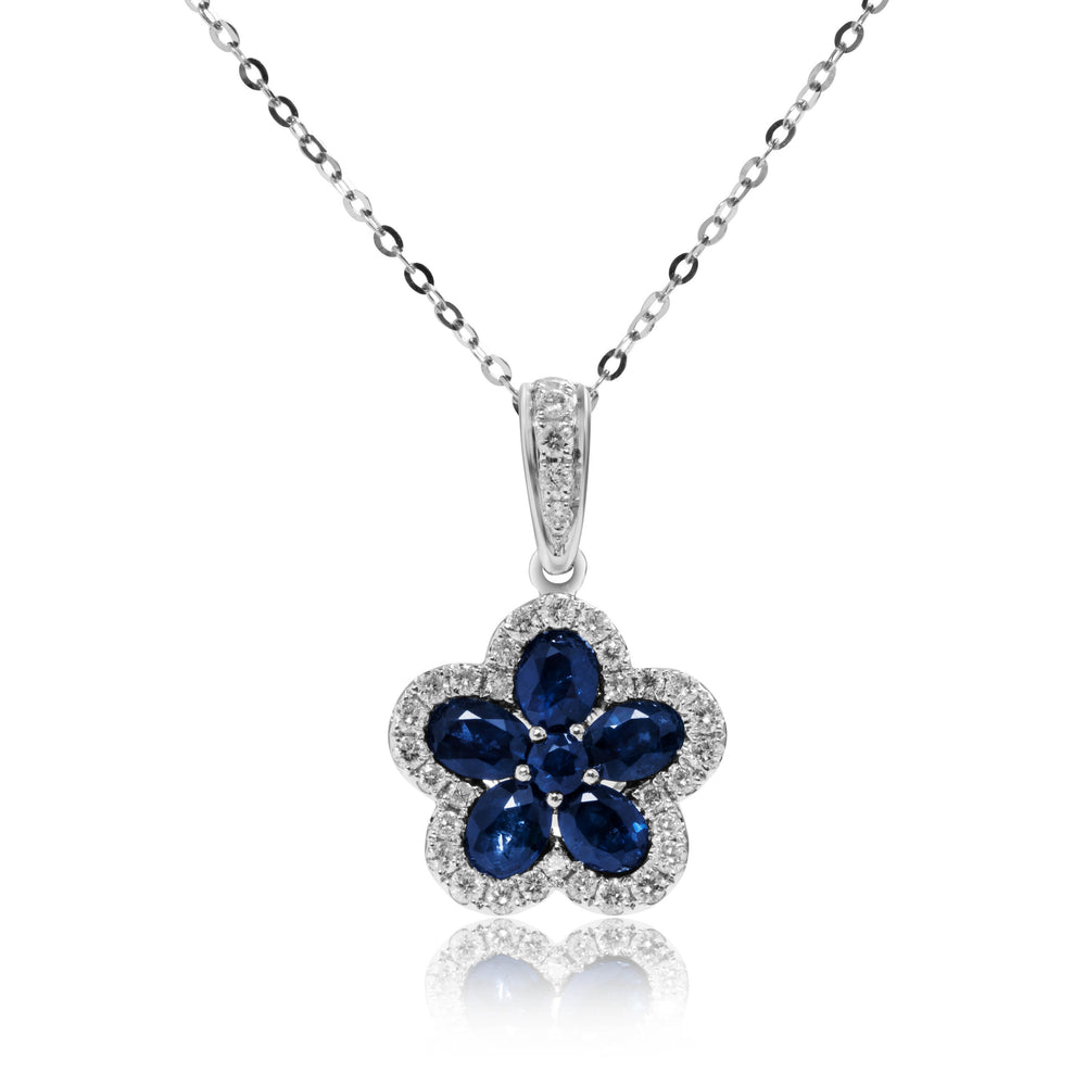 
                  
                    Load image into Gallery viewer, Sapphire floral diamond pendant in 18k white gold
                  
                