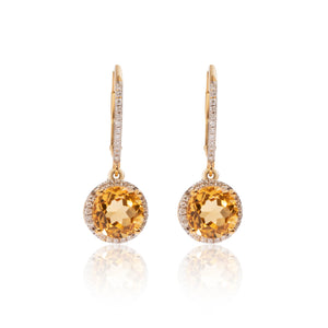 
                  
                    Load image into Gallery viewer, Citrine and micropavé halo diamond drop earrings in 18k yellow gold
                  
                