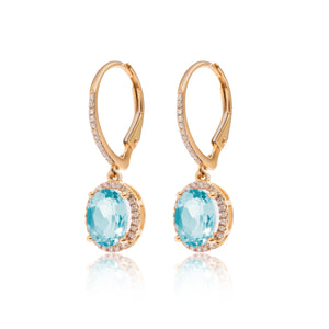 
                  
                    Load image into Gallery viewer, Blue topaz and micropavé halo diamond drop earrings in 18k gold
                  
                