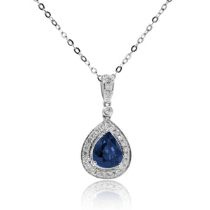 
                  
                    Load image into Gallery viewer, Pear cut sapphire and halo diamond pendant in 18k gold
                  
                