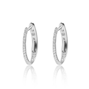 
                  
                    Load image into Gallery viewer, Micropavé diamond huggie hoop earrings in 18k white gold
                  
                