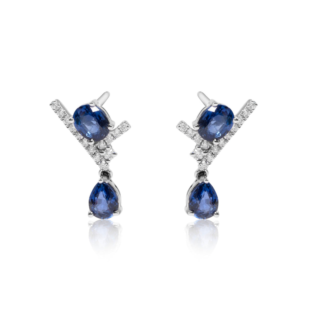 Twice sapphire and diamond stud earrings in 18k white gold