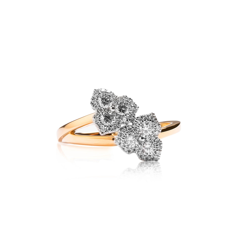 Floral twist diamond ring in 18k yellow and white gold