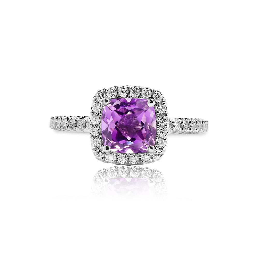 枕形紫尖晶光環鑽石戒指