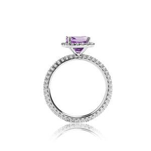 
                  
                    Load image into Gallery viewer, Cushion shaped amethyst halo diamond ring in 18k white gold
                  
                