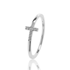 
                  
                    Load image into Gallery viewer, Petite diamond cross ring in 18k white gold
                  
                
