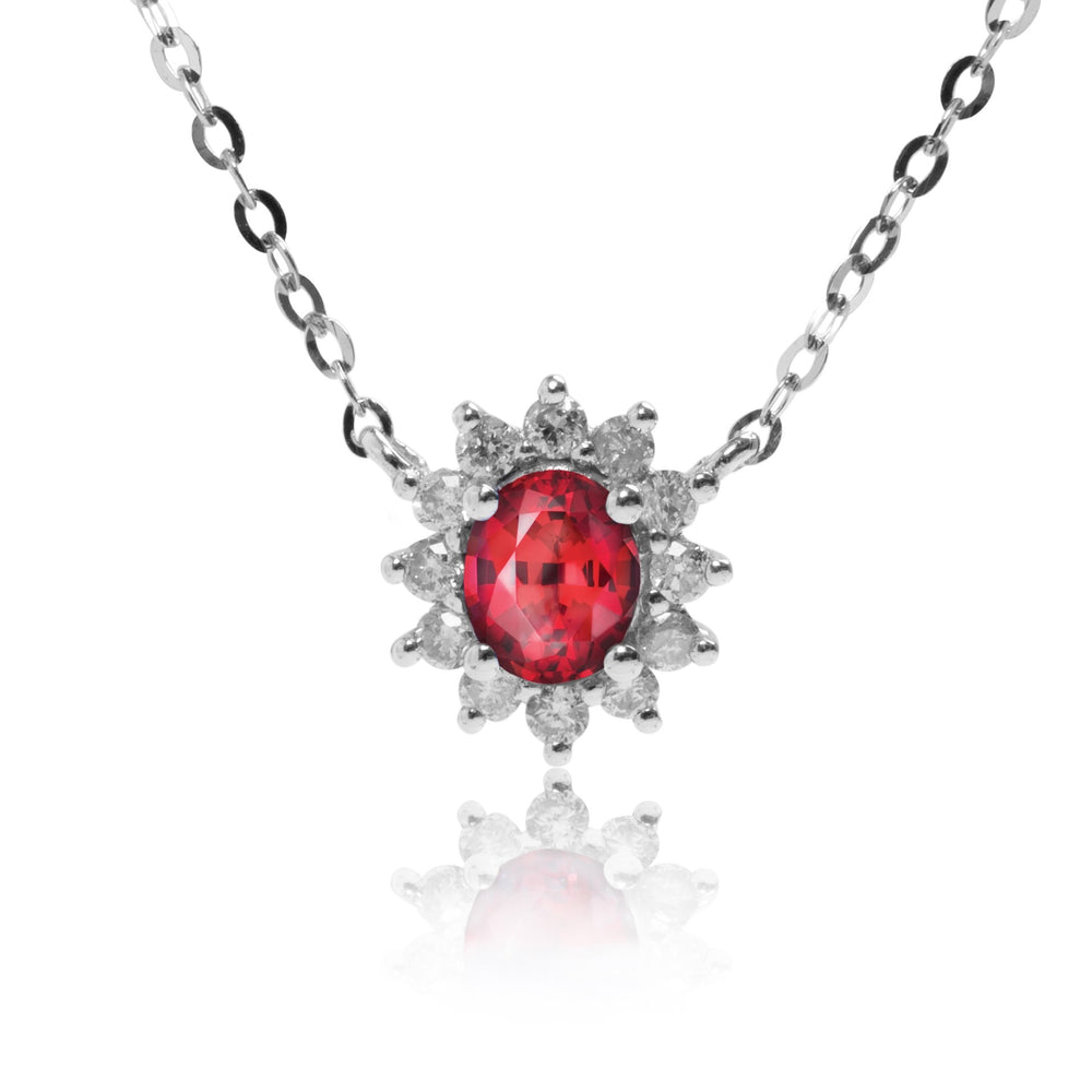 Solar Series ruby and twinkle diamond necklace in 18k white gold