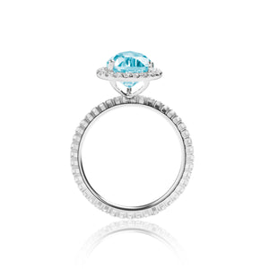 
                  
                    Load image into Gallery viewer, Pear shaped blue topaz halo diamond ring in 18k white gold
                  
                