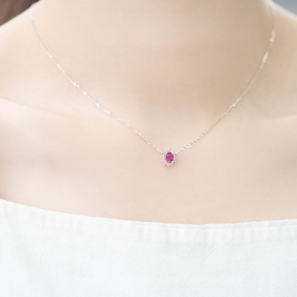 
                  
                    Load image into Gallery viewer, Solar Series ruby and twinkle diamond necklace in 18k white gold
                  
                