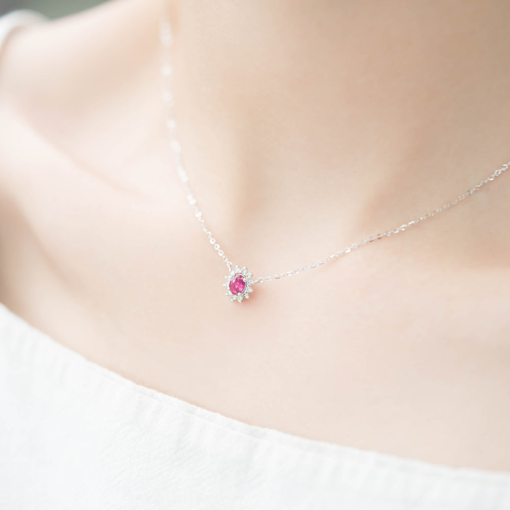 
                  
                    Load image into Gallery viewer, Solar Series ruby and twinkle diamond necklace in 18k white gold
                  
                