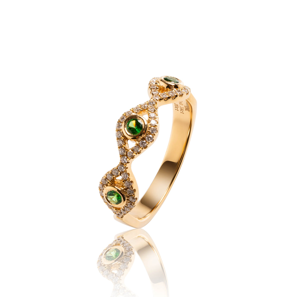 
                  
                    Load image into Gallery viewer, Geometry twist green spinel and diamond ring in 18k gold
                  
                