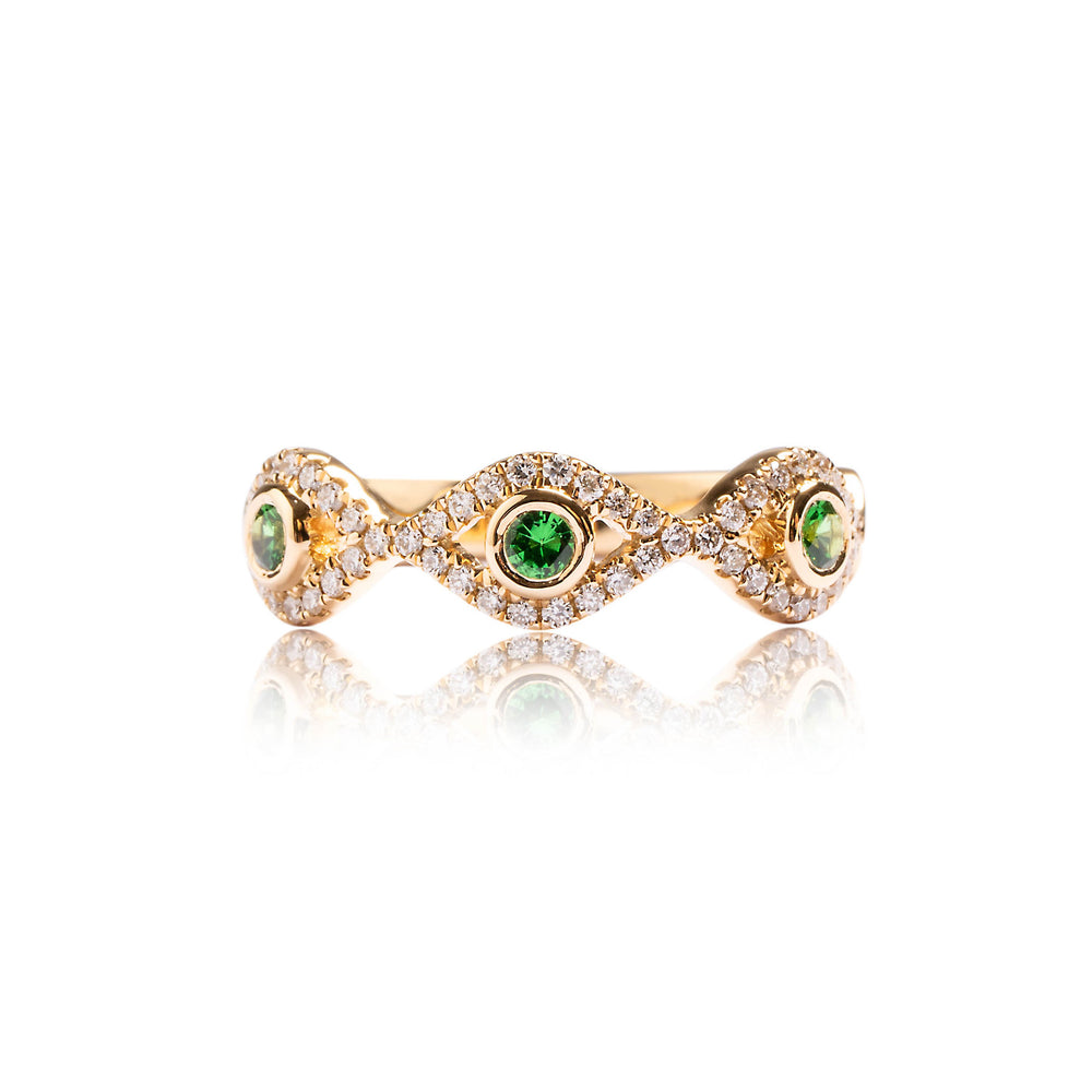 Geometry twist green spinel and diamond ring in 18k gold