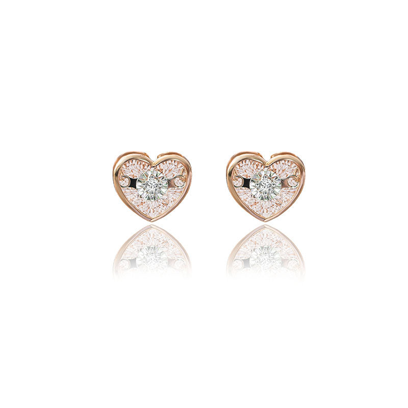 Beat Series dancing heart petite diamond stud earrings in 18k rose gold