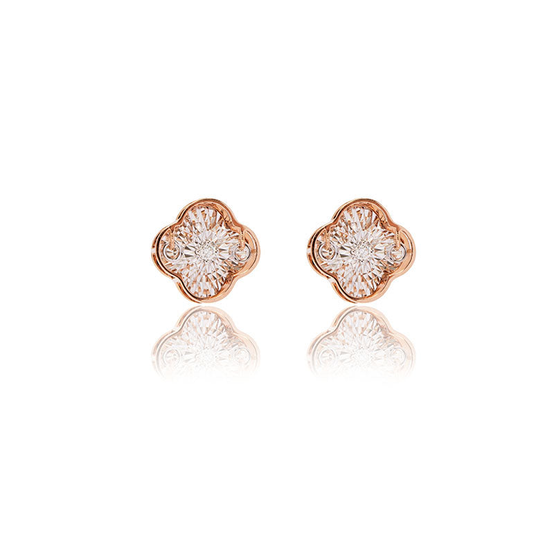 Beat Series dancing clover petite diamond stud earrings in 18k rose gold