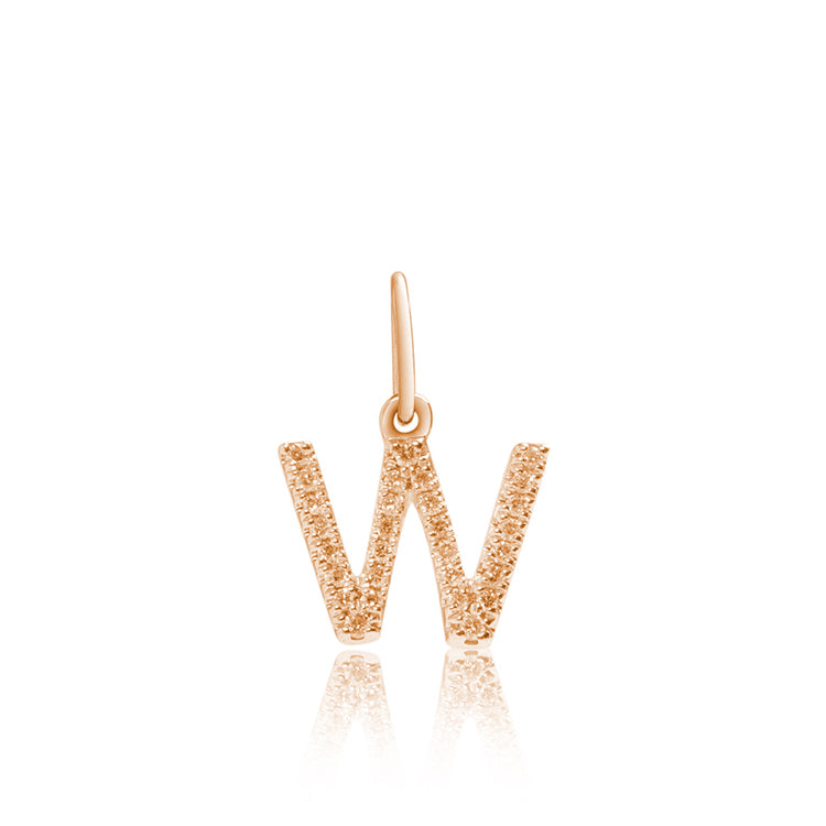 Petite letter W diamond pendant in 18k gold