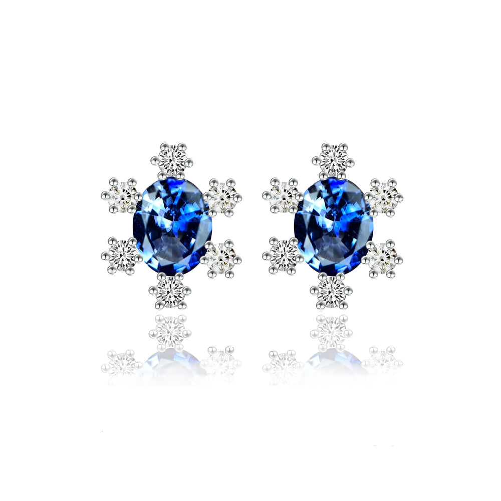 Snowflake sapphire diamond stud earrings in 18k white gold