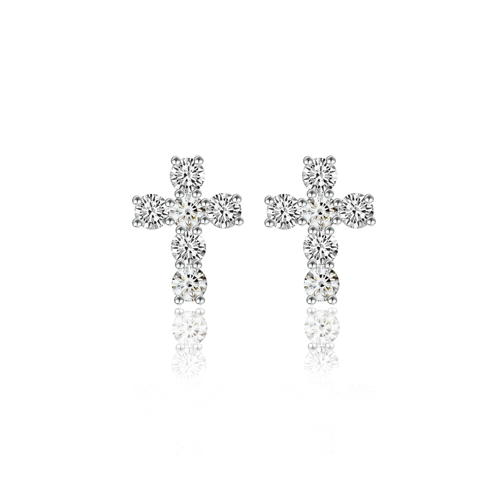 Petite micropave cross diamond stud earrings in 18k white gold