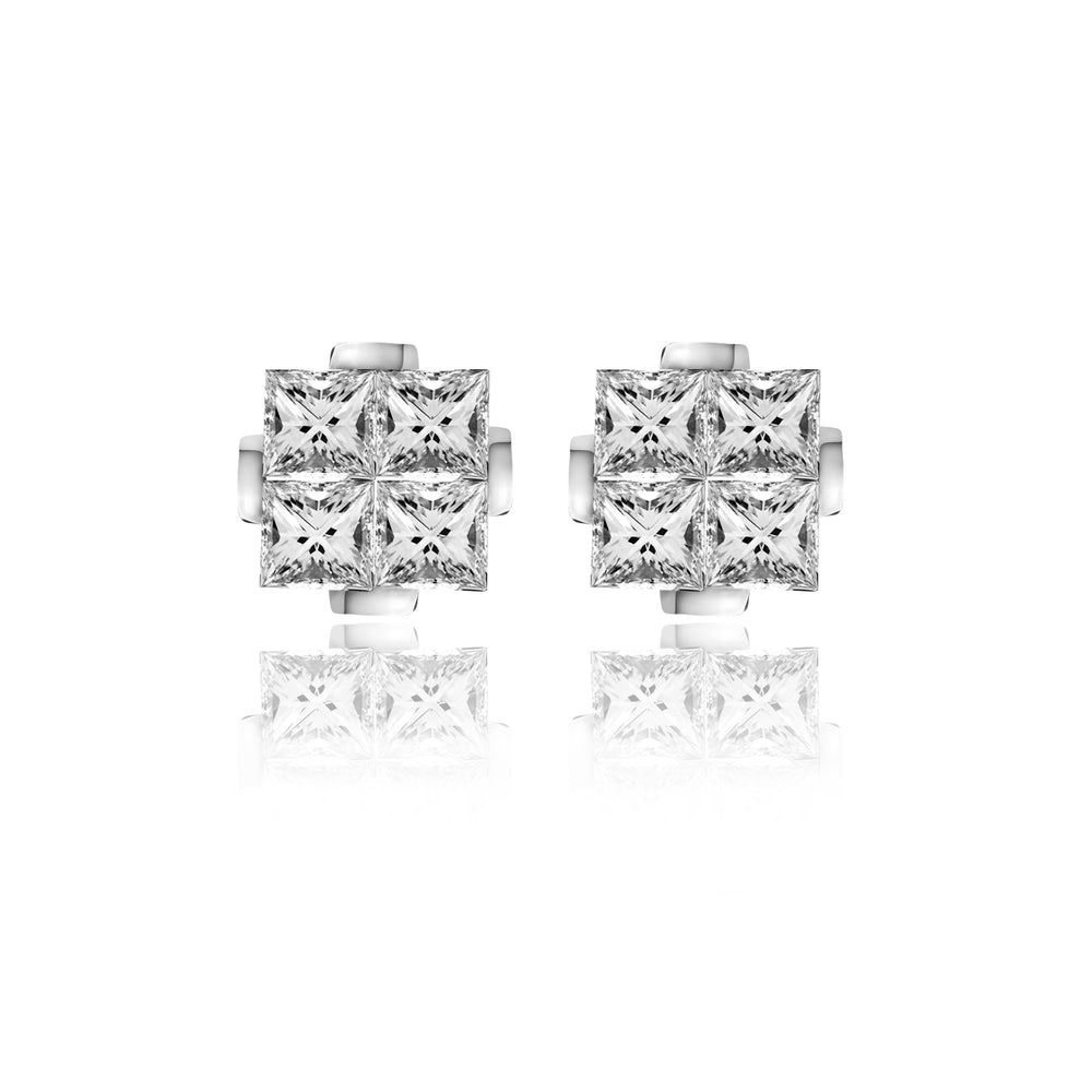 Geometry diamond stud earrings in 18k white gold