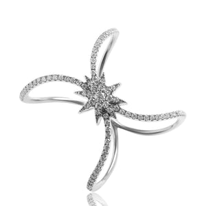 
                  
                    Load image into Gallery viewer, Crescent shaped twist diamond ring in 18k white gold
                  
                