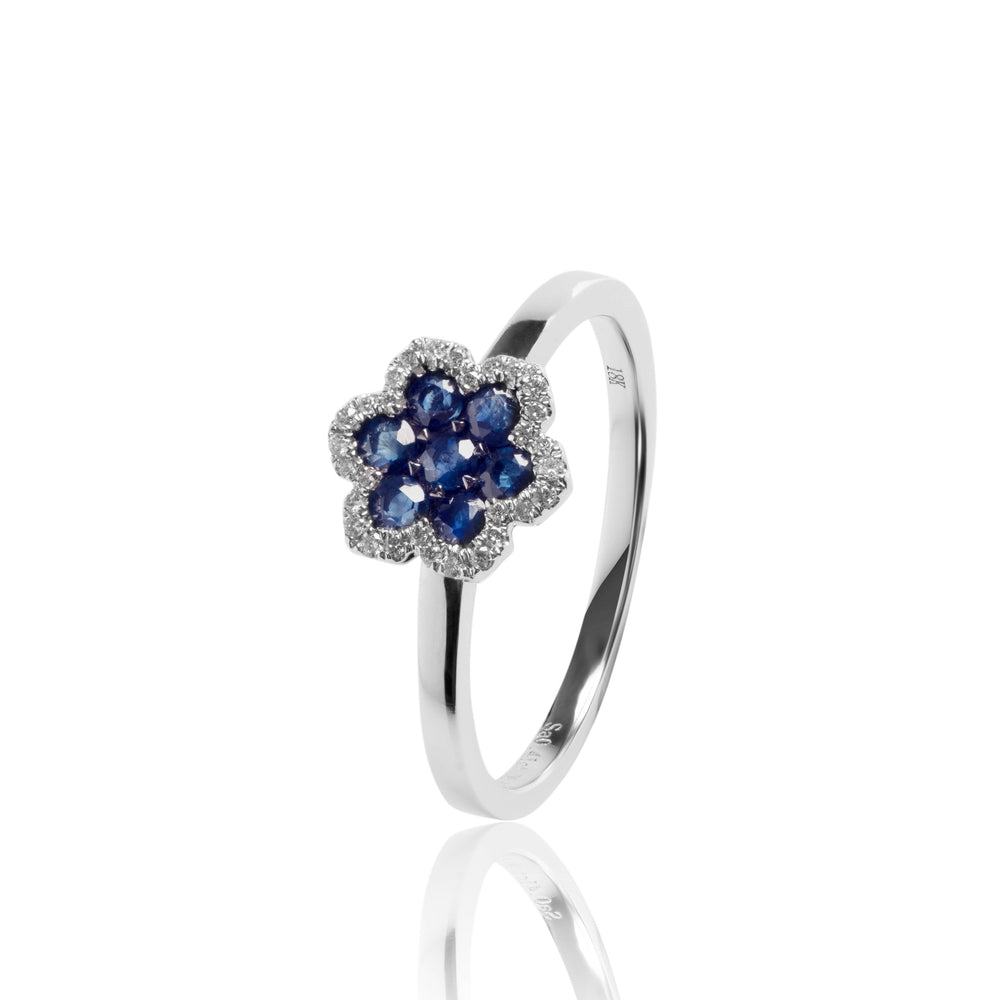 
                  
                    Load image into Gallery viewer, Sapphire and diamond floral ring in 18k gold
                  
                