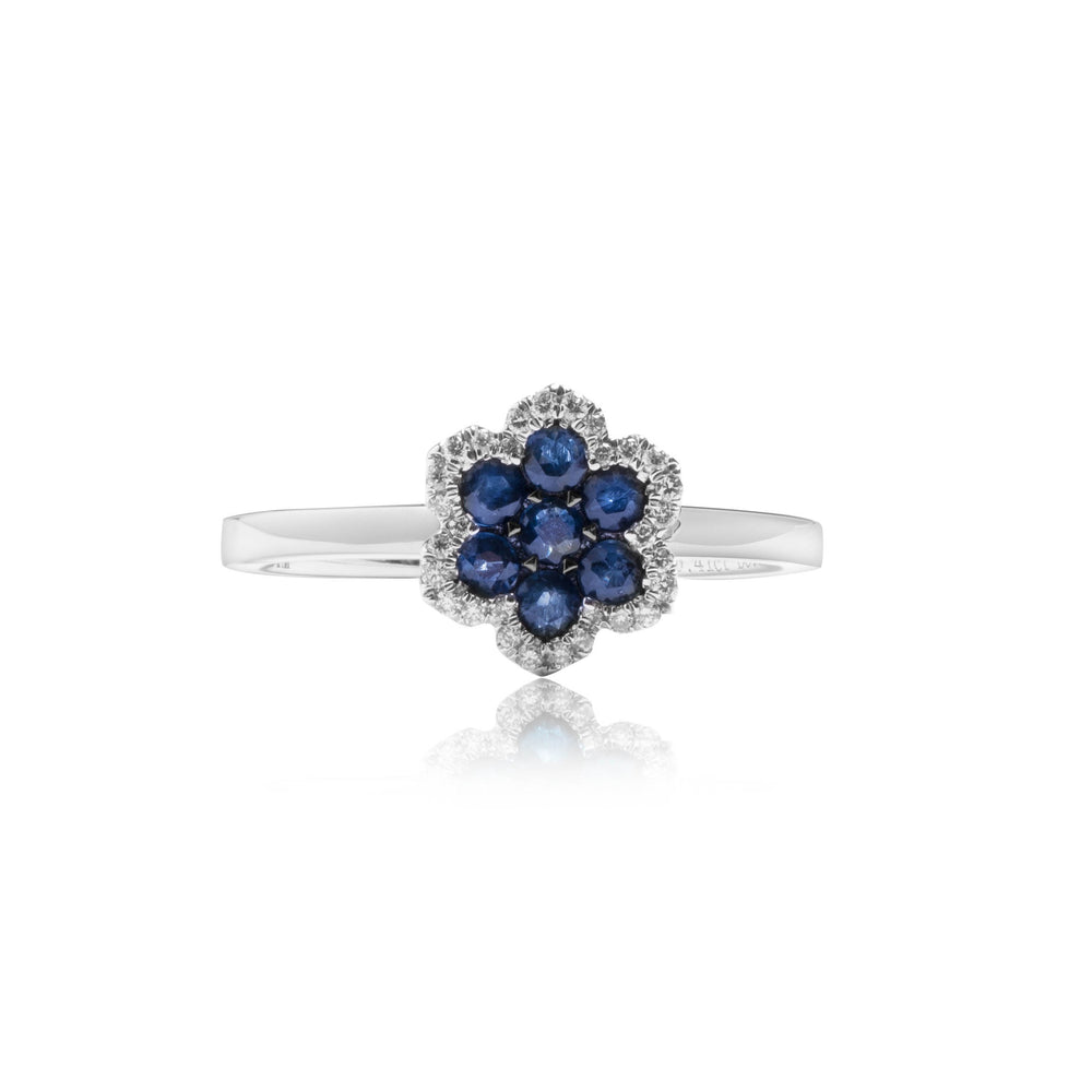 Sapphire and diamond floral ring in 18k gold