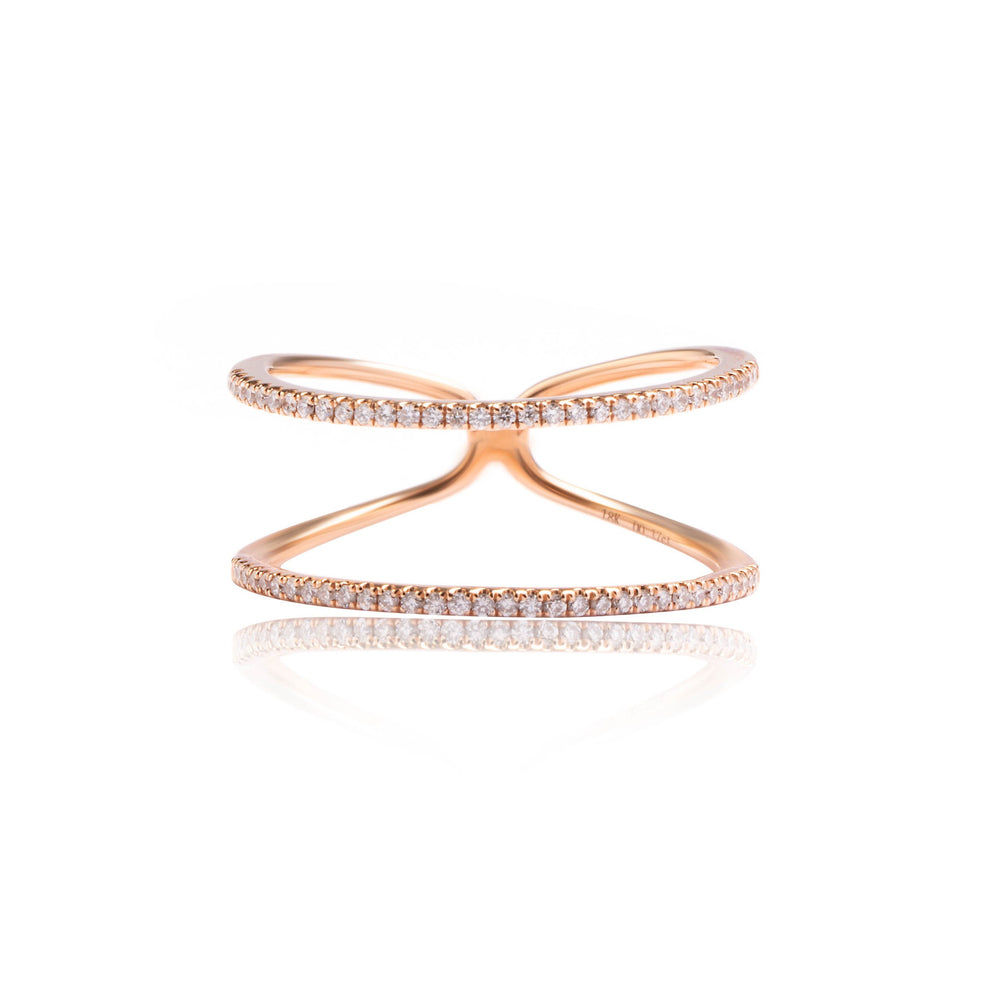 Double mini pavé diamond ring in 18k rose gold