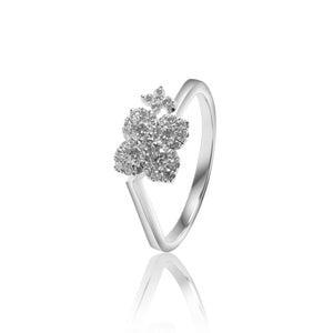 
                  
                    Load image into Gallery viewer, Four leaf clover curved diamond ring in 18k white gold
                  
                