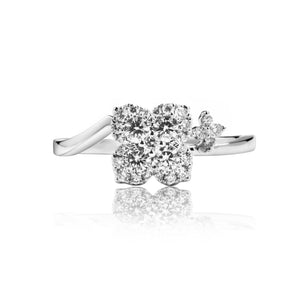 
                  
                    Load image into Gallery viewer, Four leaf clover curved diamond ring in 18k white gold
                  
                