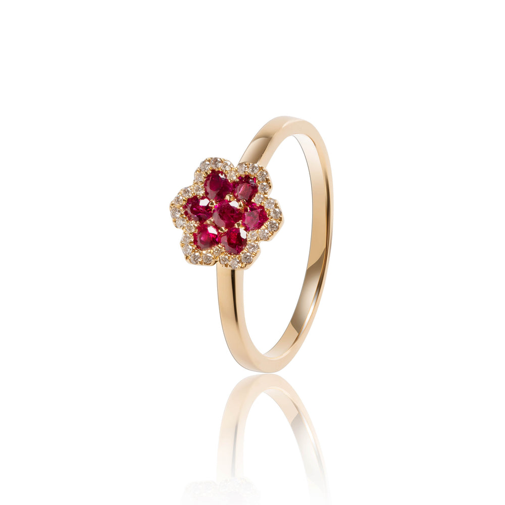 
                  
                    Load image into Gallery viewer, Ruby and diamond floral ring in 18k gold
                  
                