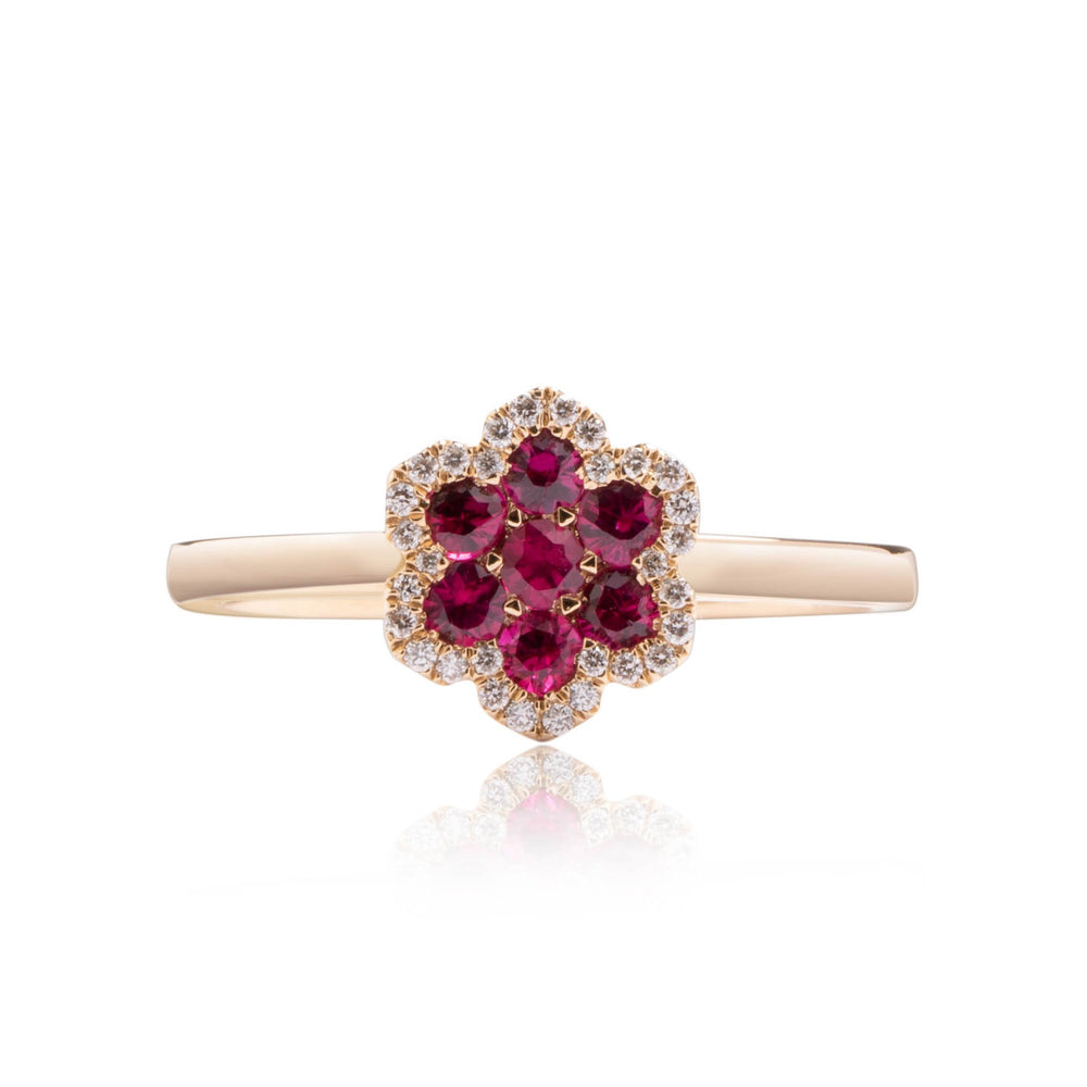 Ruby and diamond floral ring in 18k gold