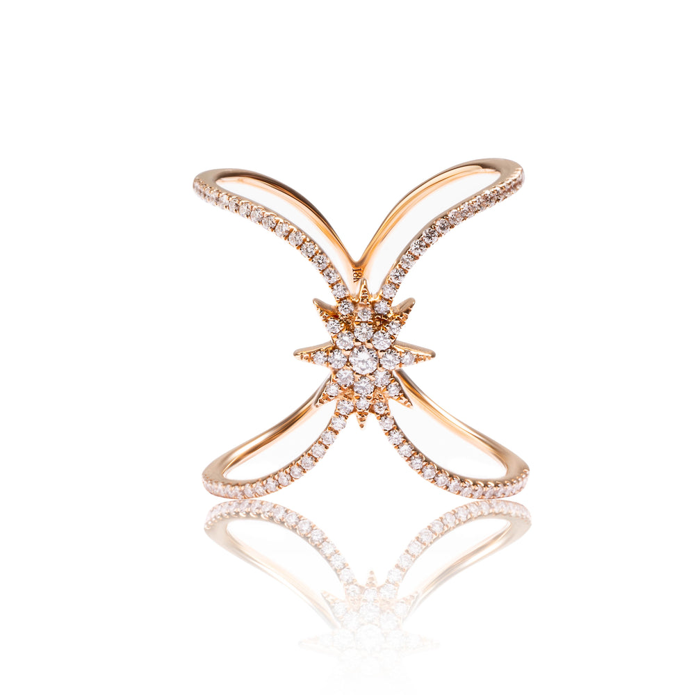 
                  
                    Load image into Gallery viewer, Crescent shaped twist diamond ring in 18k rose gold
                  
                