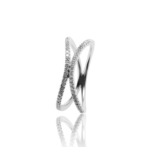 
                  
                    Load image into Gallery viewer, Double twist micropavé diamond ring in 18k white gold
                  
                