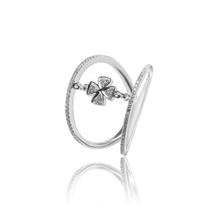 
                  
                    Load image into Gallery viewer, Four leaf clover double micropavé diamond ring in 18k white gold
                  
                