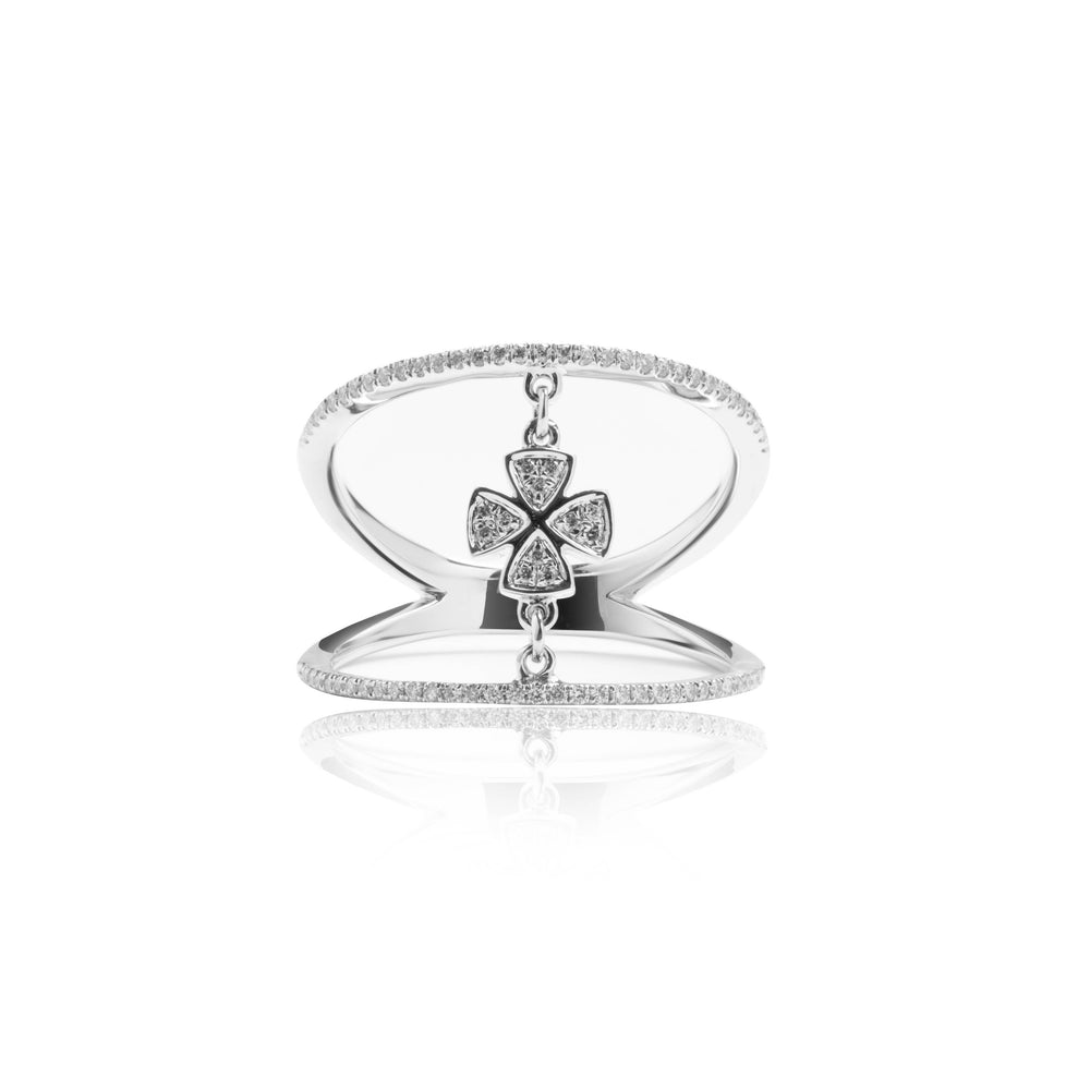 
                  
                    Load image into Gallery viewer, Four leaf clover double micropavé diamond ring in 18k white gold
                  
                