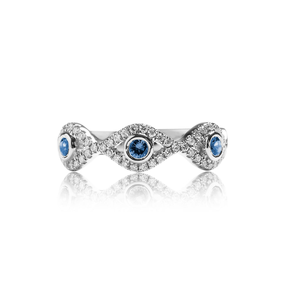 Geometry twist sapphire and diamond ring in 18k white gold
