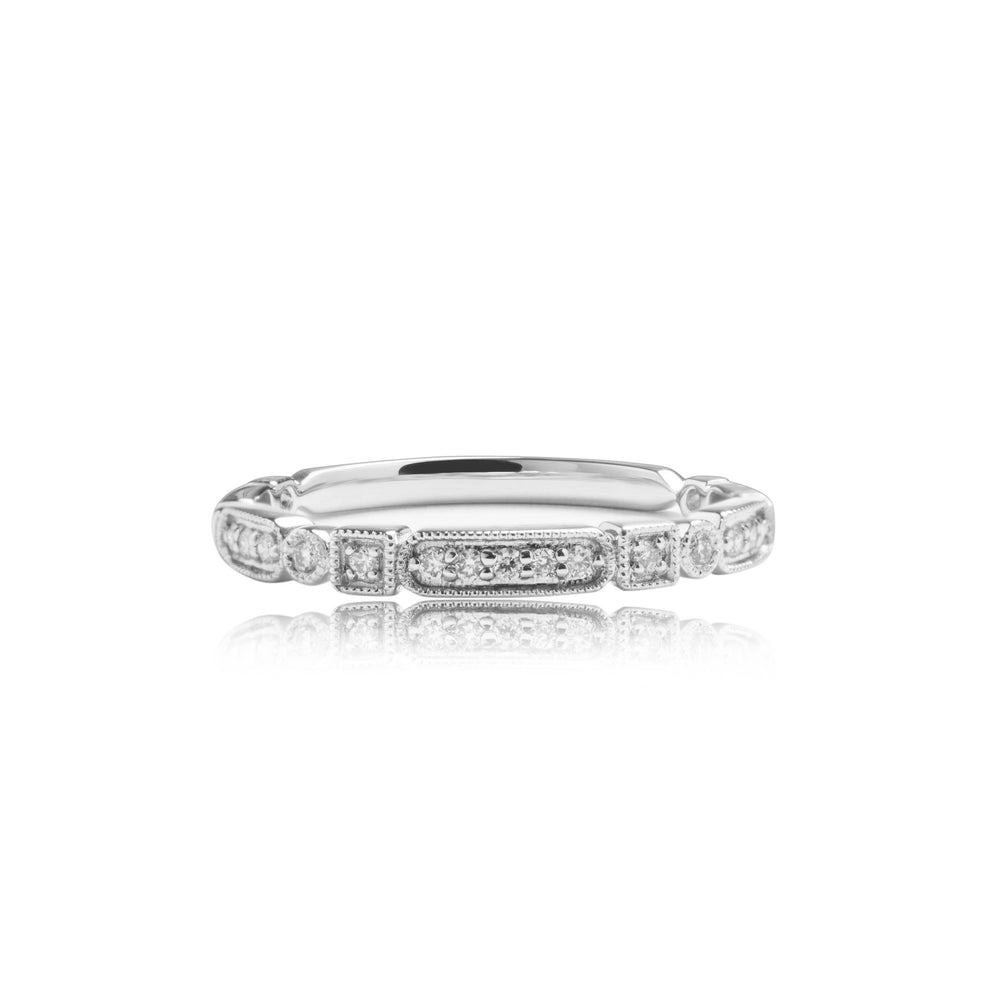 Petite geometry diamond ring in 18k white gold