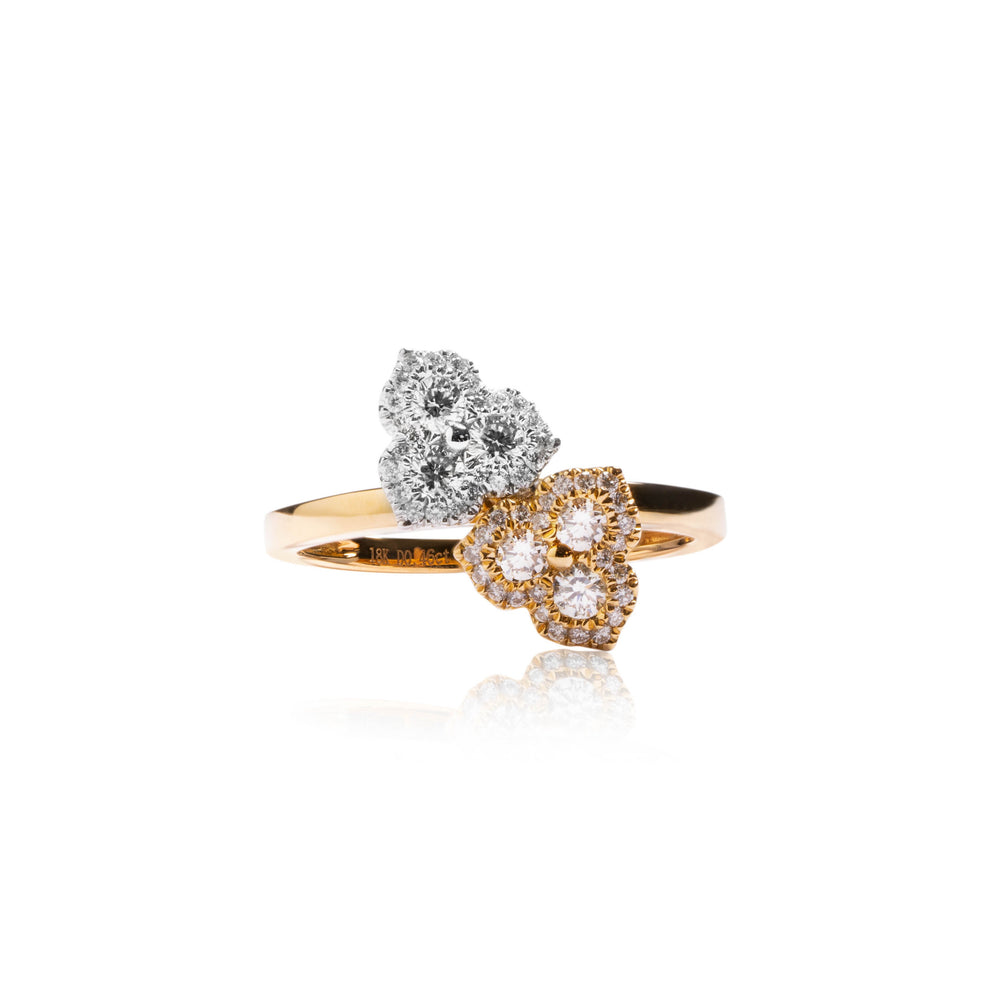 Two tone floral diamond ring in 18k yellow and white gold