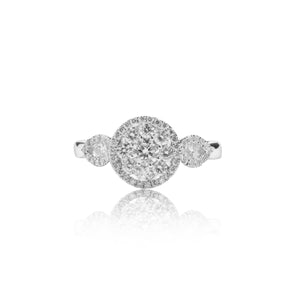 
                  
                    Load image into Gallery viewer, Floral and leaf diamond ring in 18k white gold
                  
                