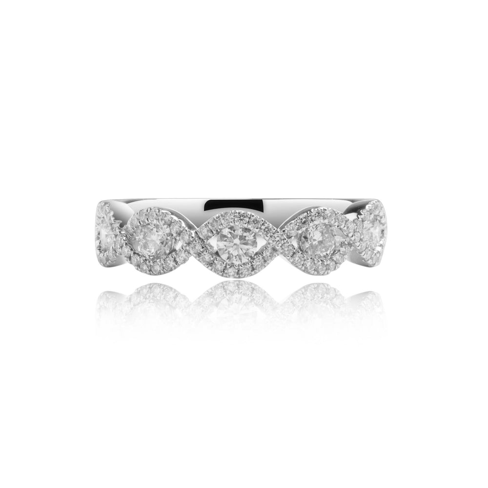 Five floral diamond ring in 18k white gold