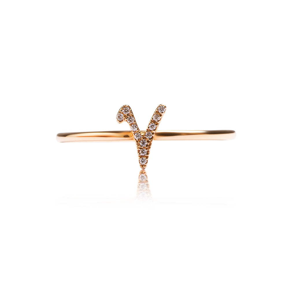 Petite letter V diamond ring in 18k rose gold