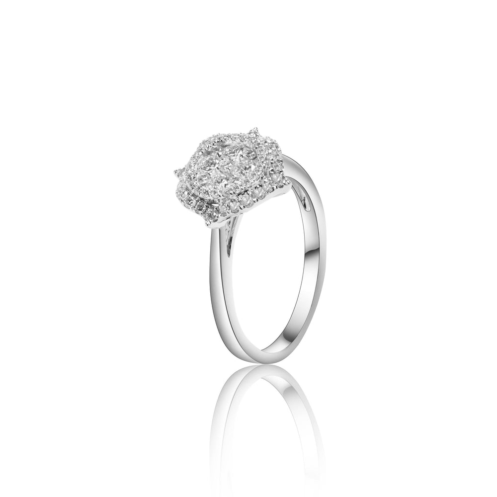 
                  
                    Load image into Gallery viewer, Petite halo micropavé diamond ring in 18k white gold
                  
                