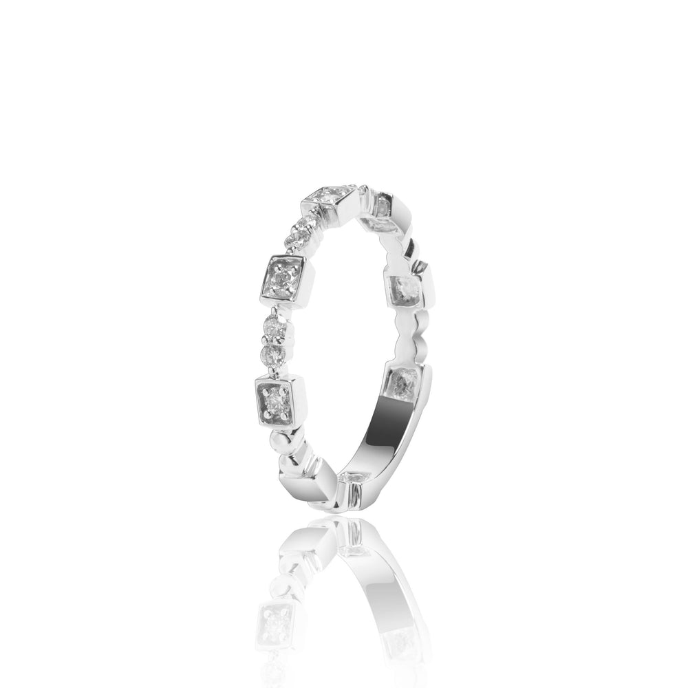 
                  
                    Load image into Gallery viewer, Petite geometry diamond ring in 18k white gold
                  
                