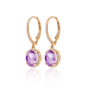 
                  
                    Load image into Gallery viewer, Amethyst and micropavé halo diamond drop earrings in 18k yellow gold
                  
                